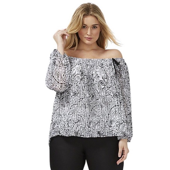Lane Bryant Paisley Print Off Shoulder Blouse - Picture 1 of 5