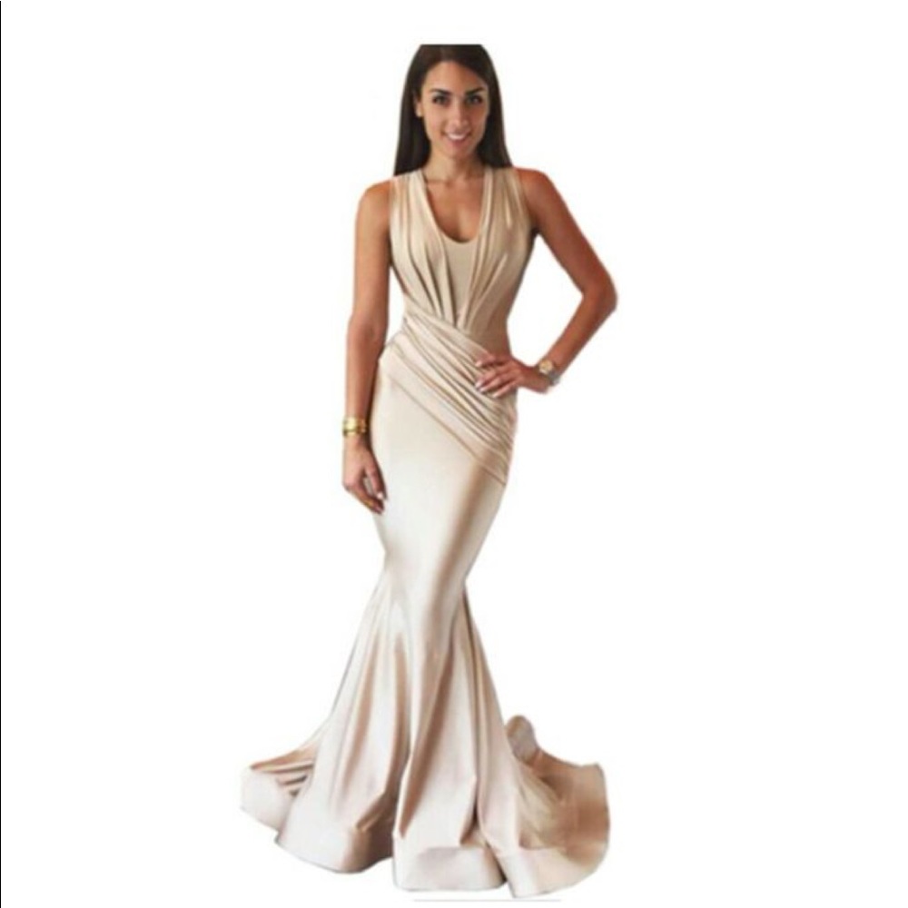 Tan/neutral color evening dress