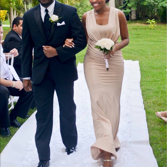 Tan/neutral color evening dress - Picture 2 of 5