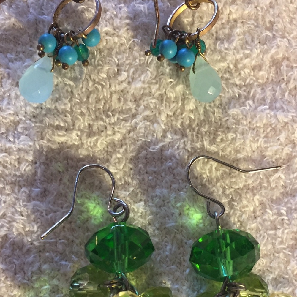 Two Pairs Earrings--Crystal Green & Aqua