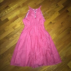 Esley coral silk Greek/Halter top style sundress