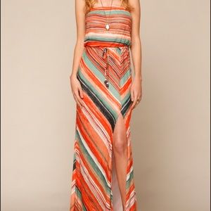NWT Ella Moss Sandstone Stripe strapless maxi as S