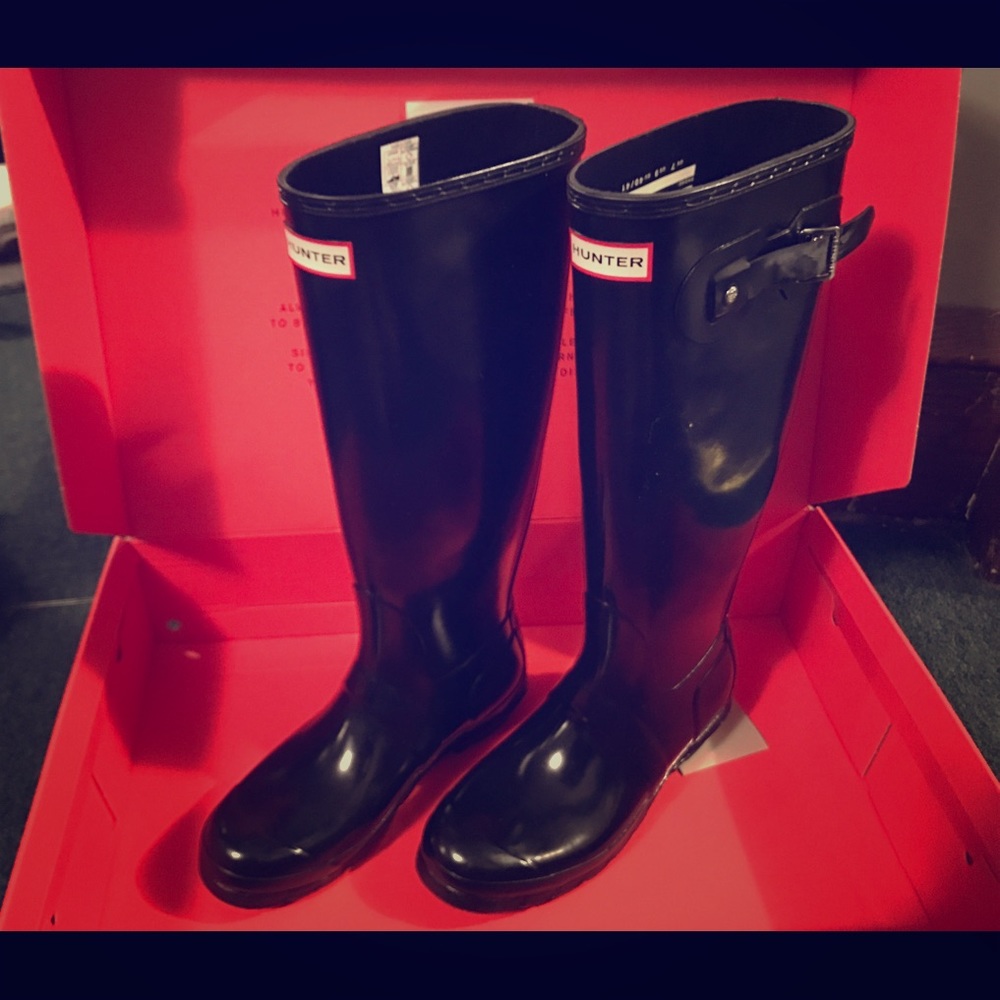 Gloss Black Hunter Rain Boots Tall