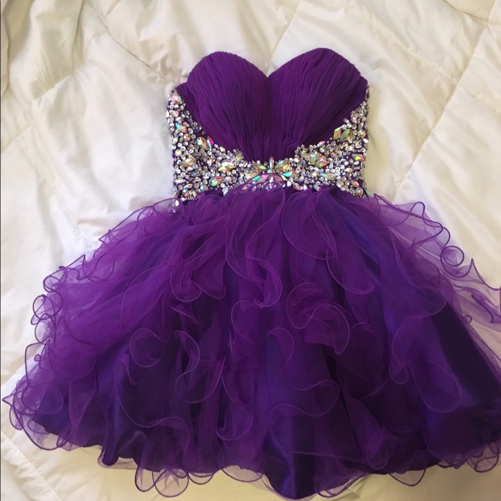 purple sweetheart neckline mini tulle dress