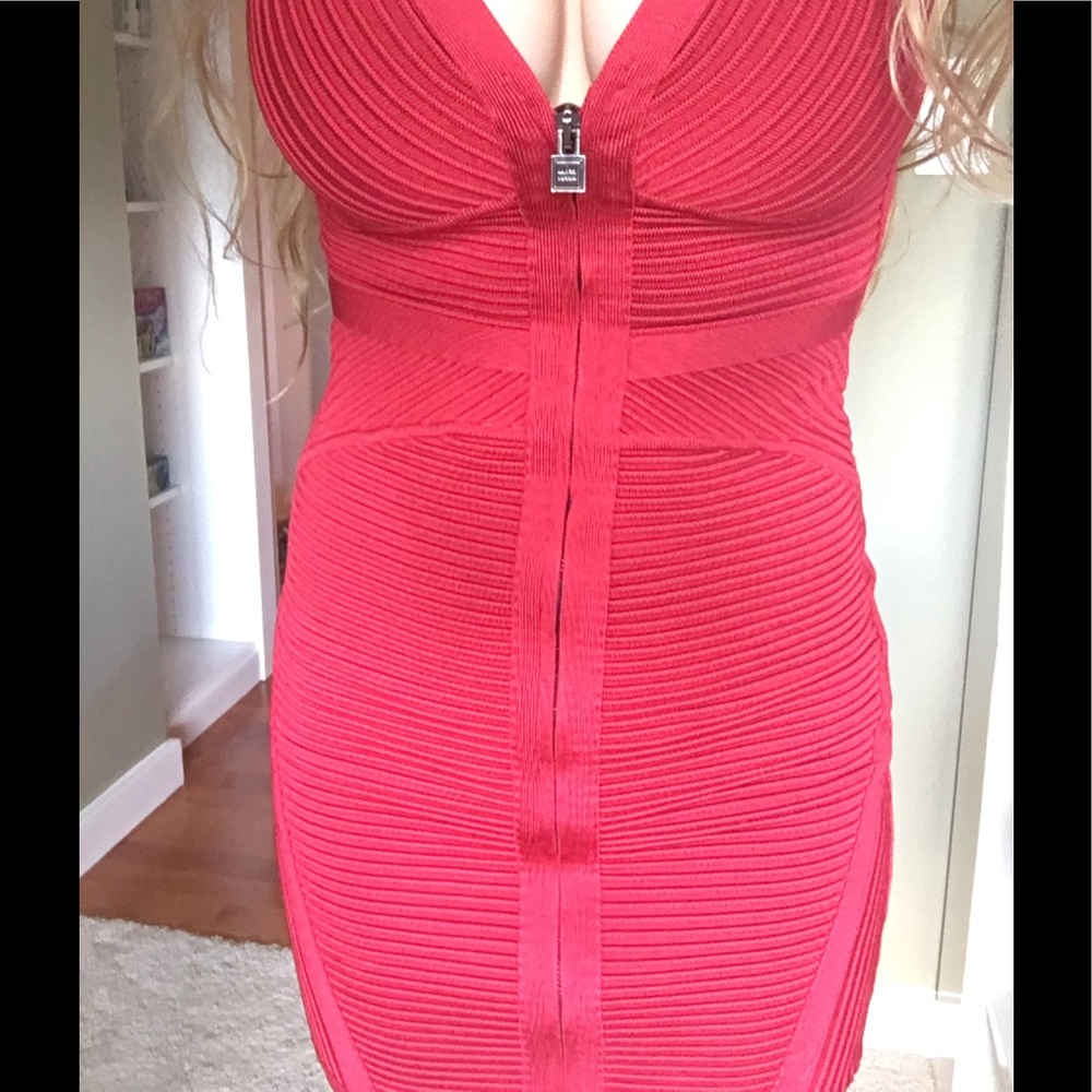 Herve Leger Front-Zip Bandage Dress
