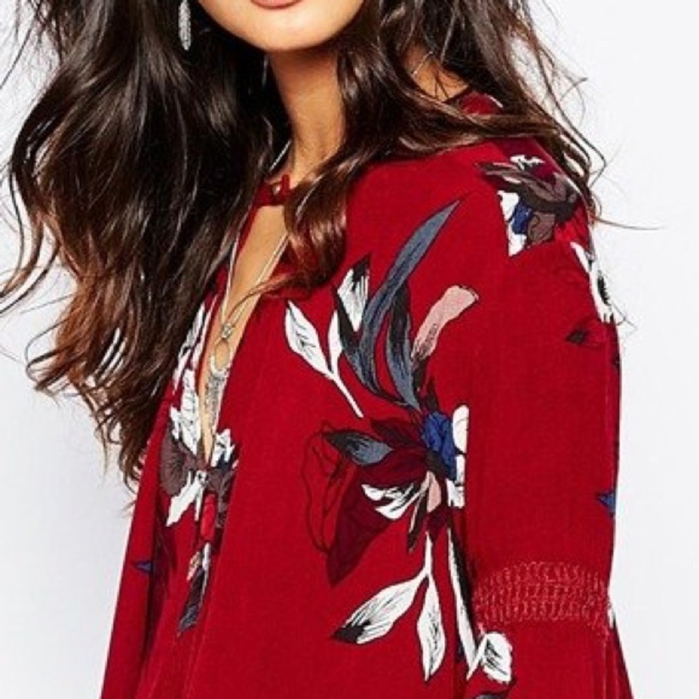 FLORAL Swing Tunic DRESS Electric Orchid Red Tree - Picture 3 of 3