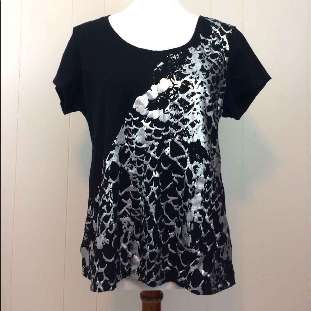 Kenneth Cole Reaction | Black & Silver Print Top