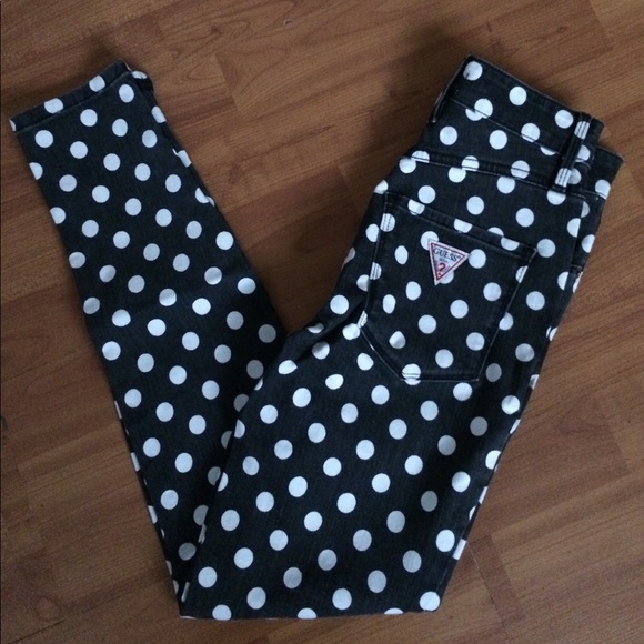 NWOT GUESS 1981 HIGH RISE POLKA DOT JEANS SZ 23 - Picture 1 of 8