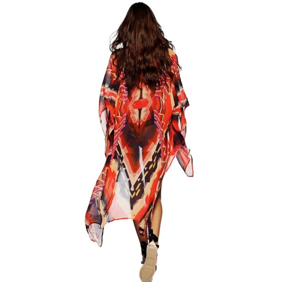 NWT Mystic Red Tribal Print Open Front Kaftan - Picture 2 of 4
