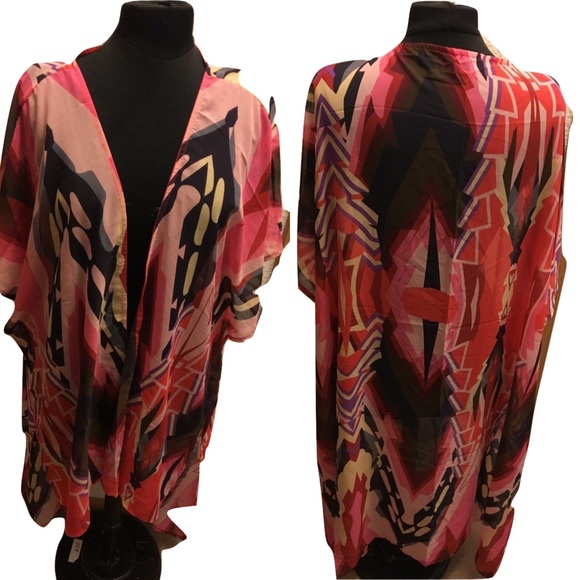 NWT Mystic Red Tribal Print Open Front Kaftan - Picture 3 of 4