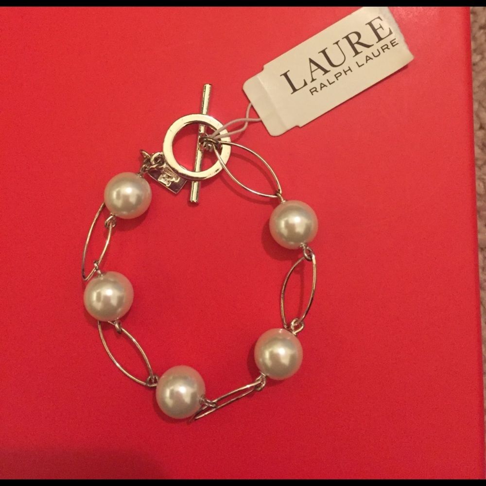 Ralph Lauren Silver Link and Pearl Bracelet