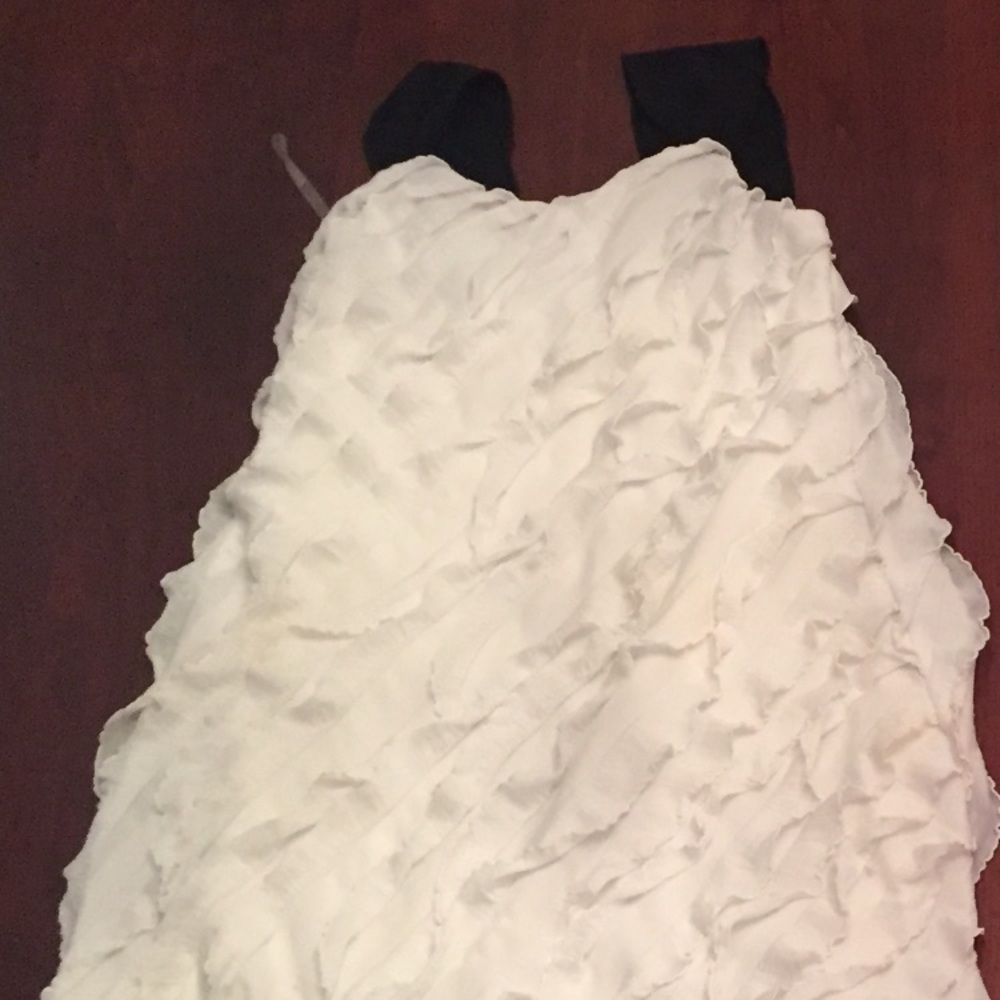 Little girls white ruffle dress with black straps