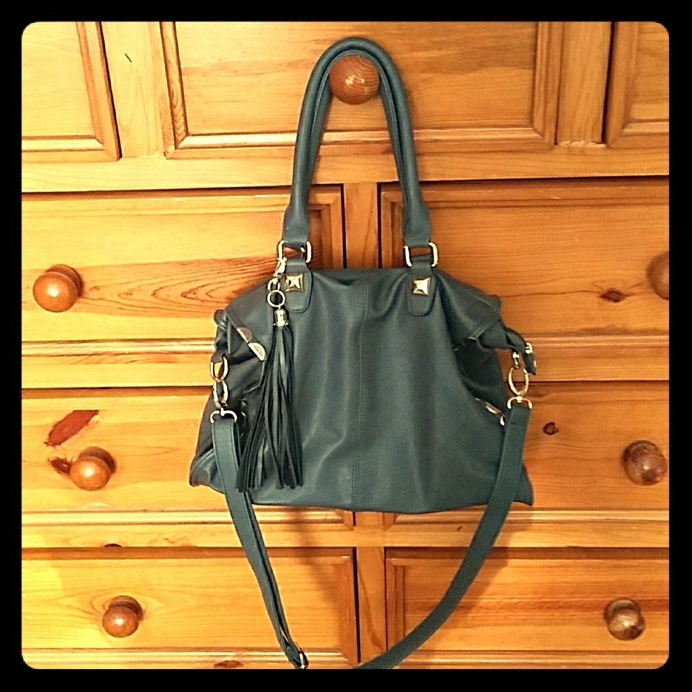 Grey purse with gold hardware