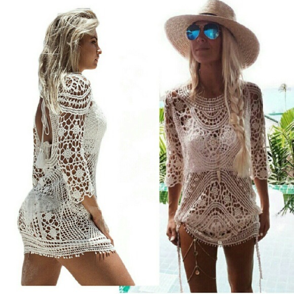 NWT White Crochet Kaftan - Picture 2 of 4