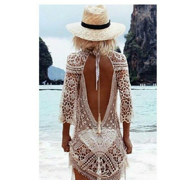 NWT White Crochet Kaftan - Picture 3 of 4