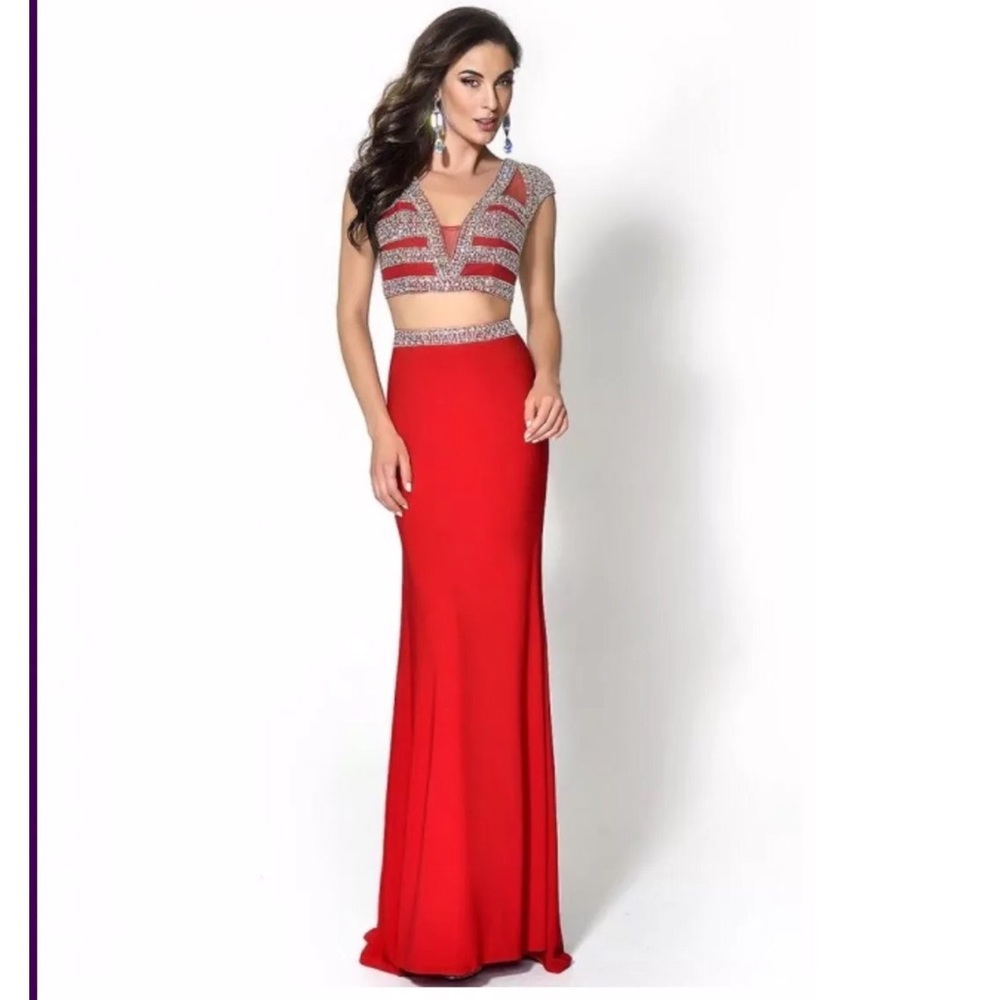 Red prom dress 2 piece dress