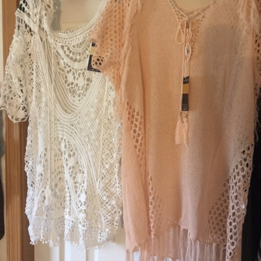 NWT Fringe Blush Pink Crochet Kaftan - Picture 5 of 5