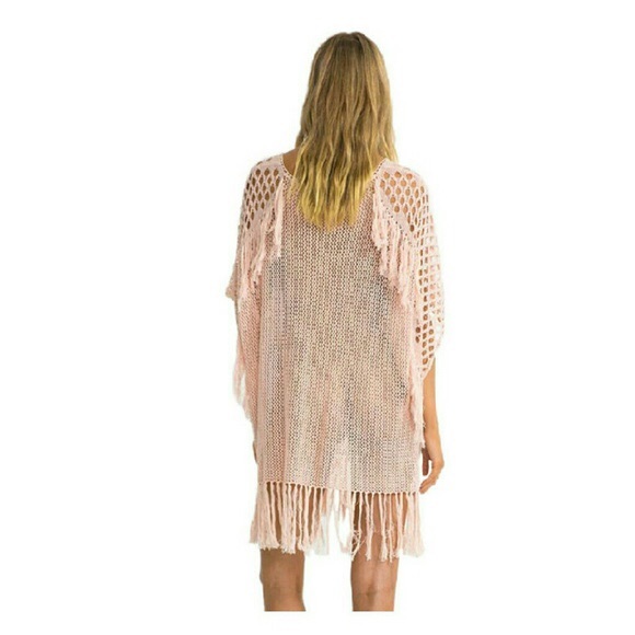 NWT Fringe Blush Pink Crochet Kaftan - Picture 3 of 5