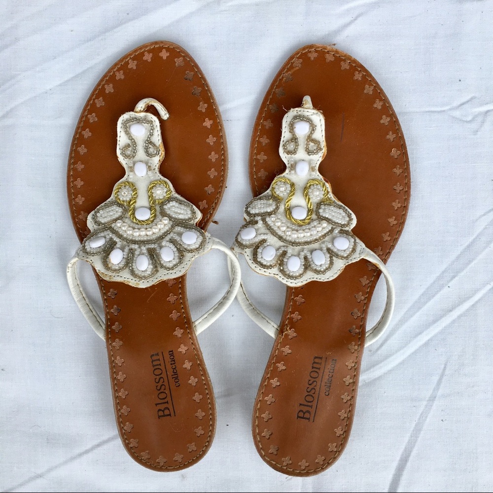 Blossom White Beaded Sandals