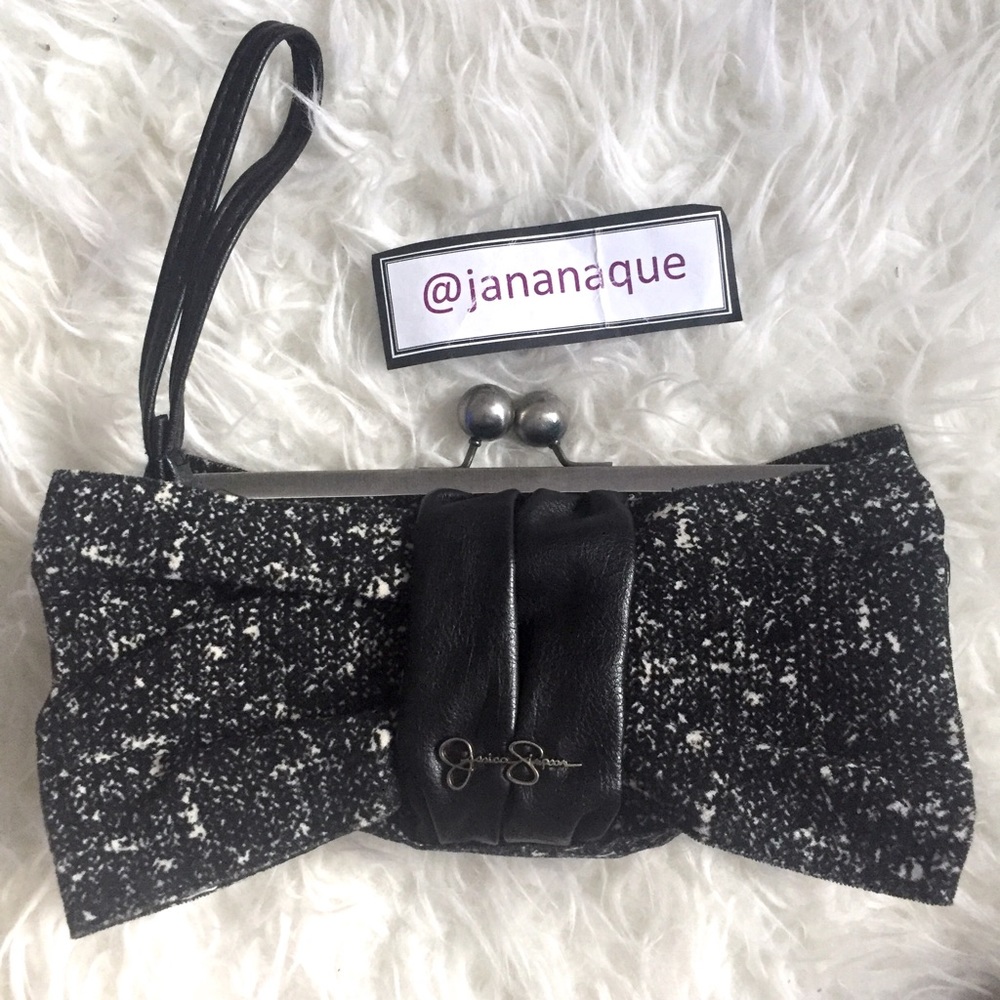 sale: Bow Black Wristlet Clutch by Jessica Simpson