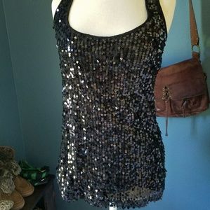 Black sequin halter top