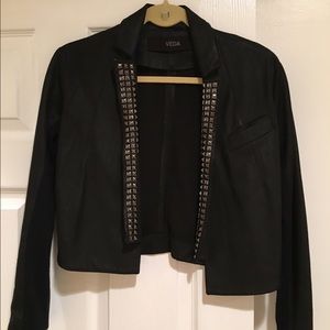Veda Leather Cropped Studded Jacket
