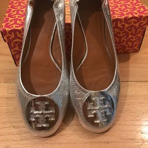 Tory Burch Silver Reva Flat Size 9