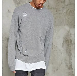 21men Sweaters - New Heather Grey Distressed Ripped Sweater S Gray 21men Sweaters - New Heather Grey Distressed Ripped Sweater S Gray