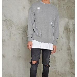 21men Sweaters - New Heather Grey Distressed Ripped Sweater S Gray 21men Sweaters - New Heather Grey Distressed Ripped Sweater S Gray