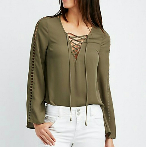 Charlotte Russe Tops - Olive lace up top