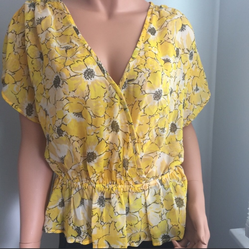 Joie Yellow Floral Silk Blouse M