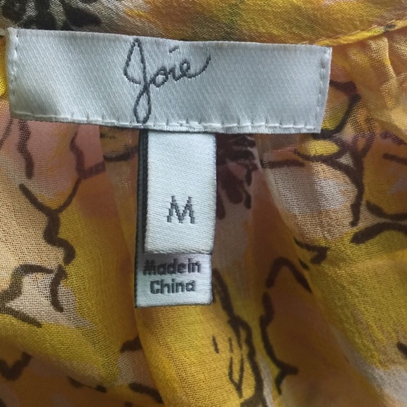 Joie Yellow Floral Silk Blouse M - Picture 4 of 5