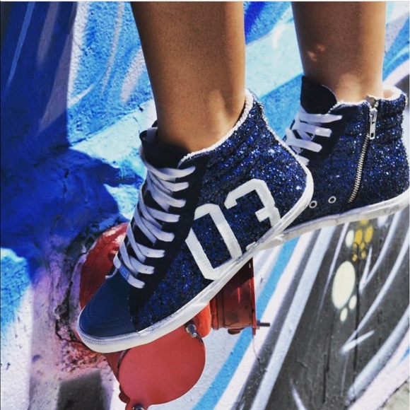Distressed Glitter High Top Chuck Lace Up Sneakers - Picture 1 of 7