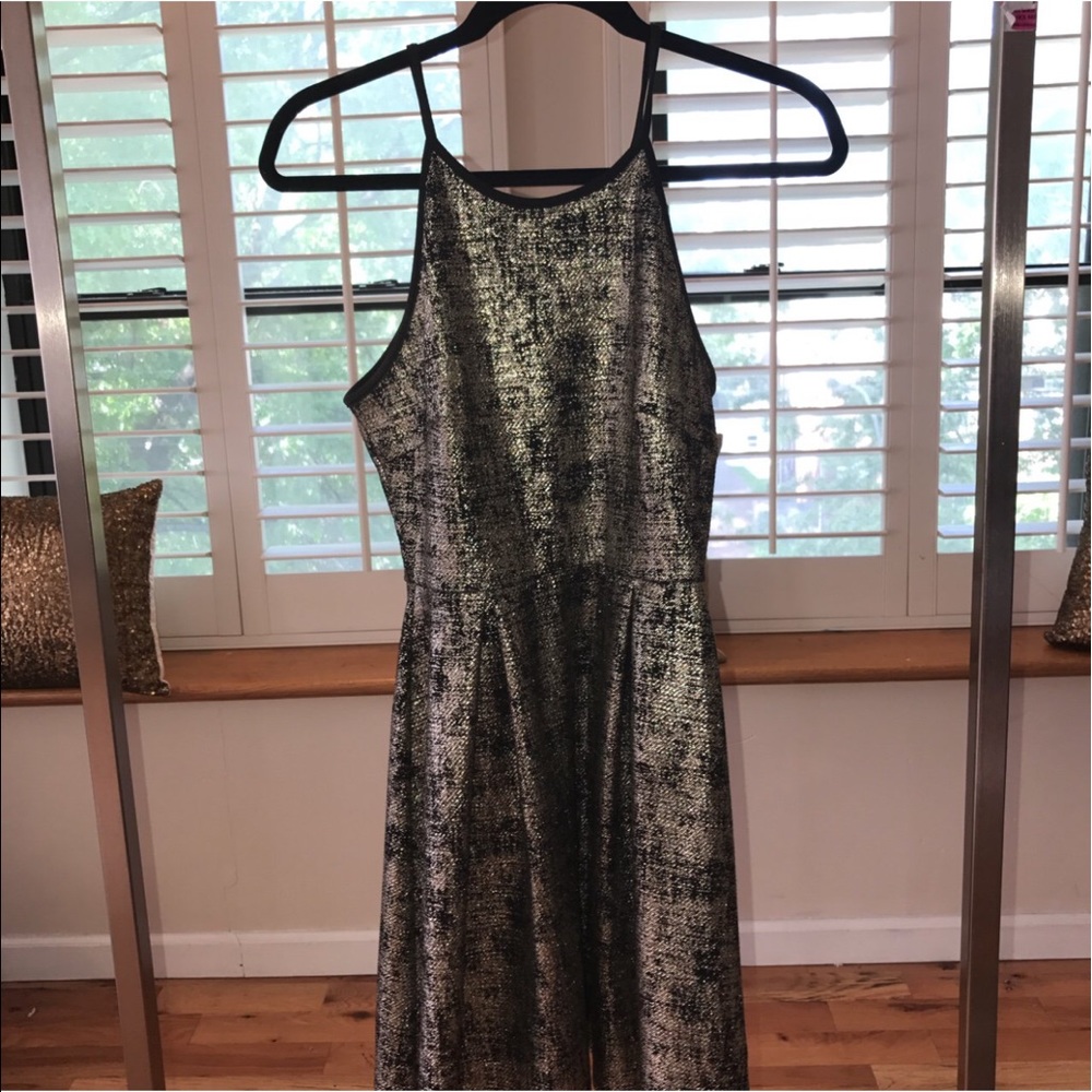 Beautiful Metallic and Black Halter Skater Dress