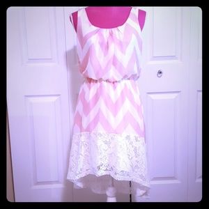 Pink White Chevron Lace Dress