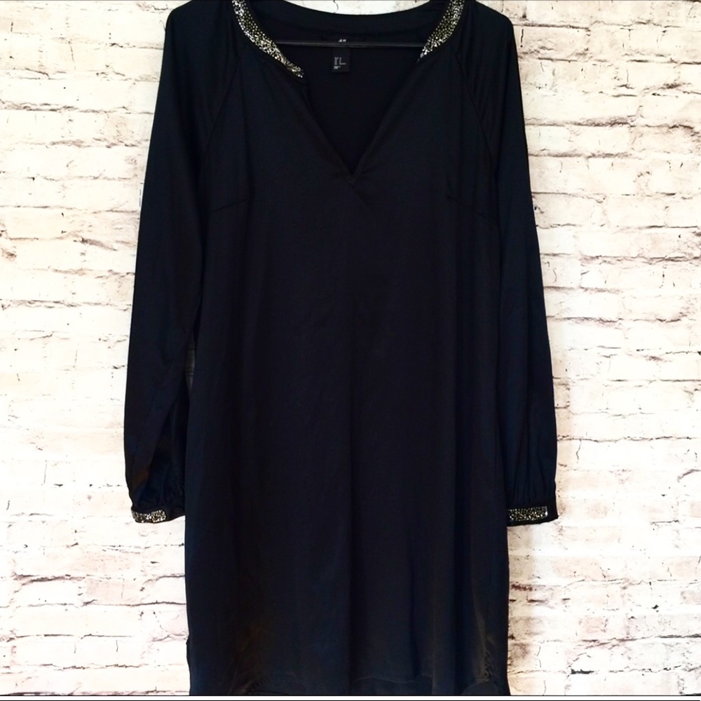 • H&M • Black Dress With Beaded Details Size 12