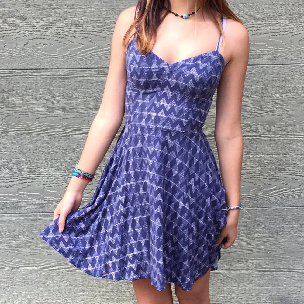 Aztec boho flowy tribal blue summer sun dress