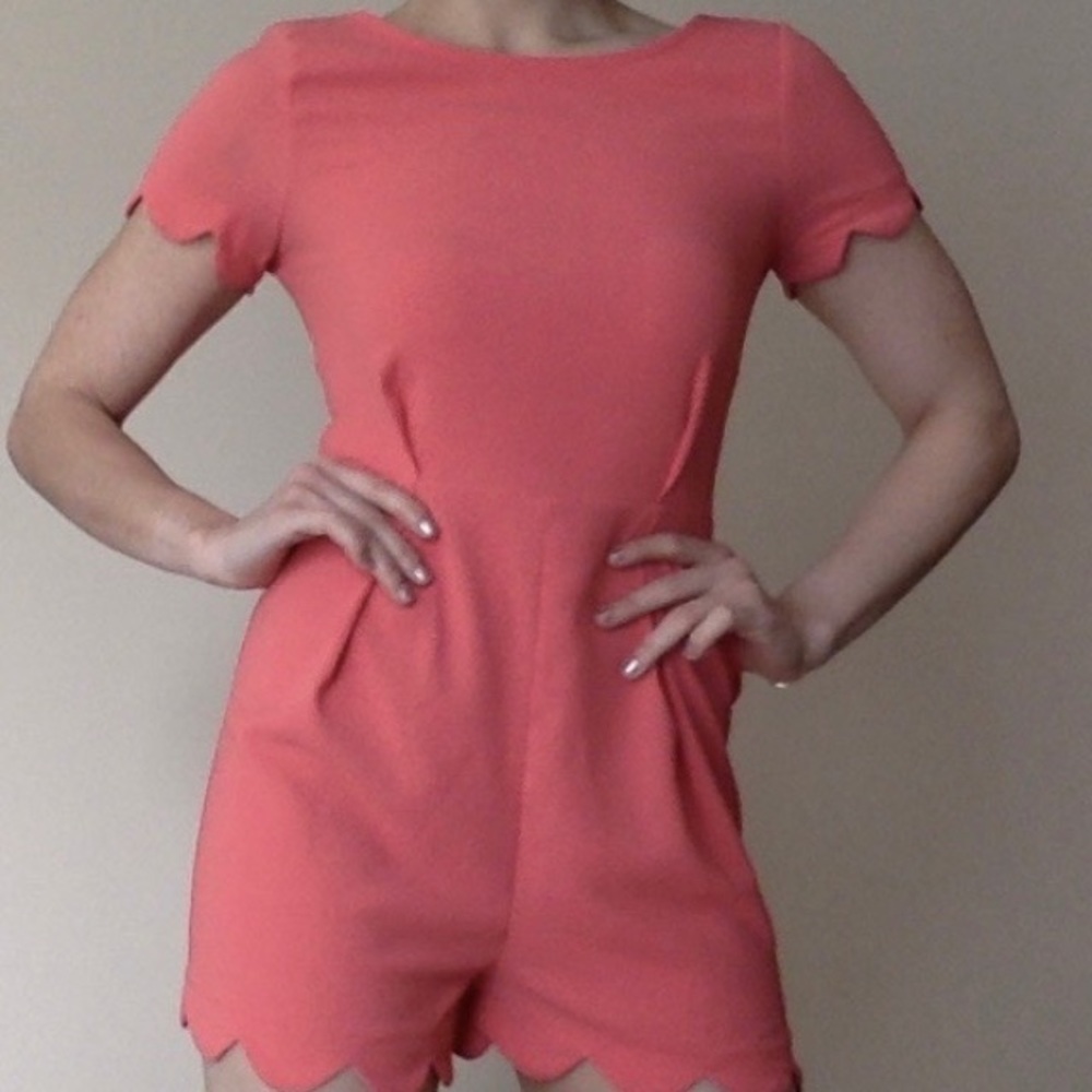 TRADED. Scalloped Peach Romper