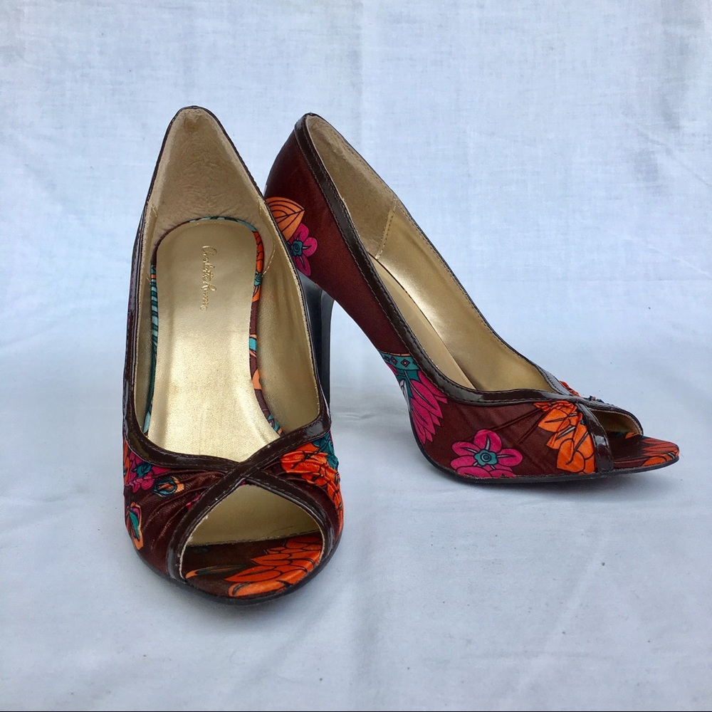 Charlotte Russe Floral Peep Toe Heels