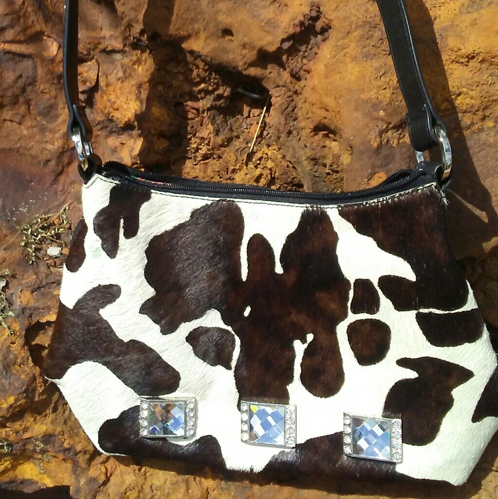 Cow print calf hair purse