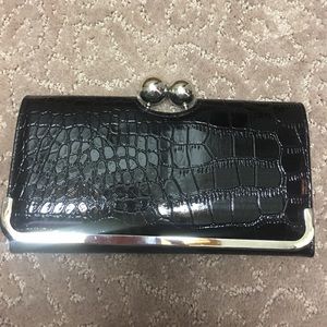 Black croc print faux leather