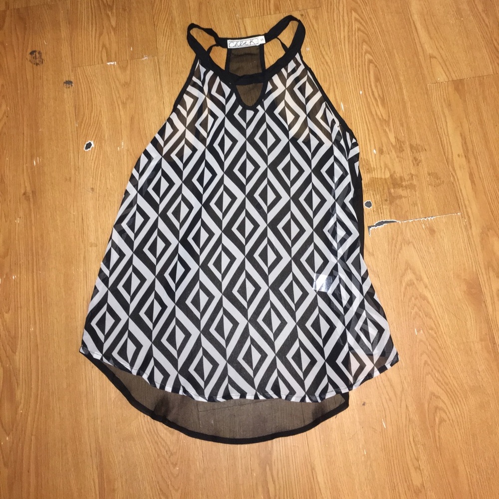Black And White AsymmetricalPrinted Halter Top
