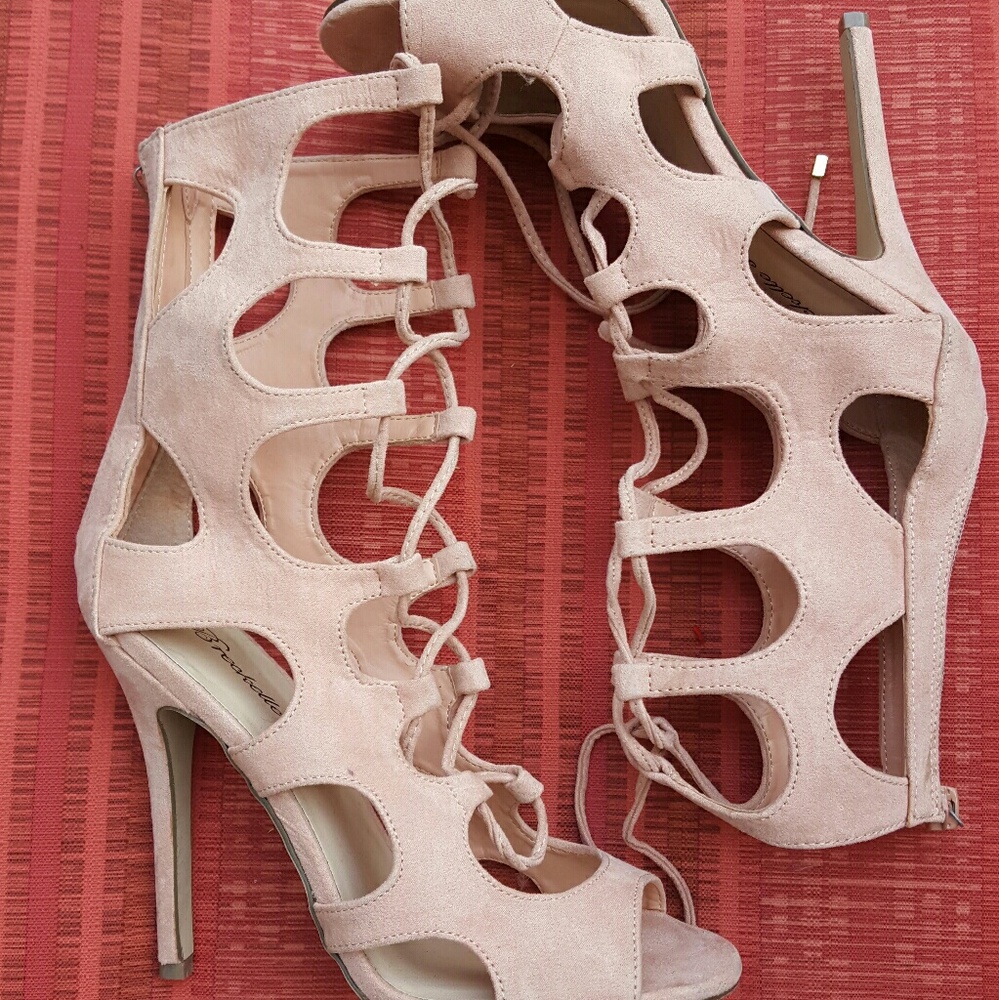 Pink Suede Lace Up Heels