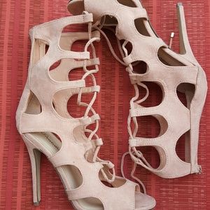 Pink Suede Lace Up Heels