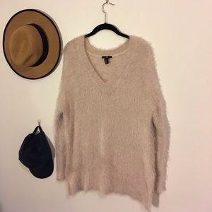 V-neck fuzzy sweater