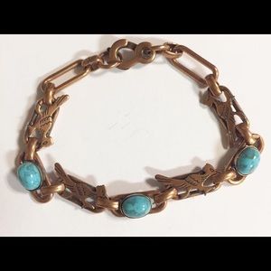 Vintage Copper Faux Turquoise Roadrunner Bracelet