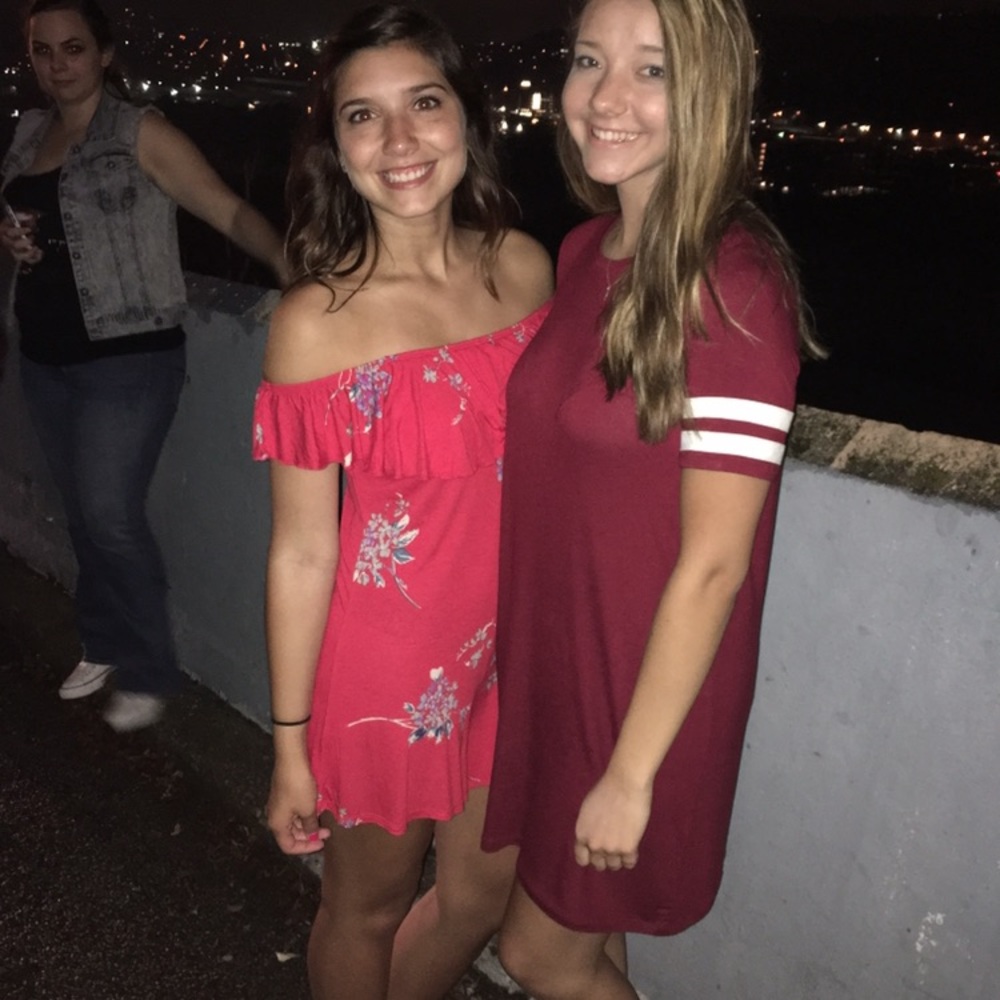 Red and flower off the shoulder romper