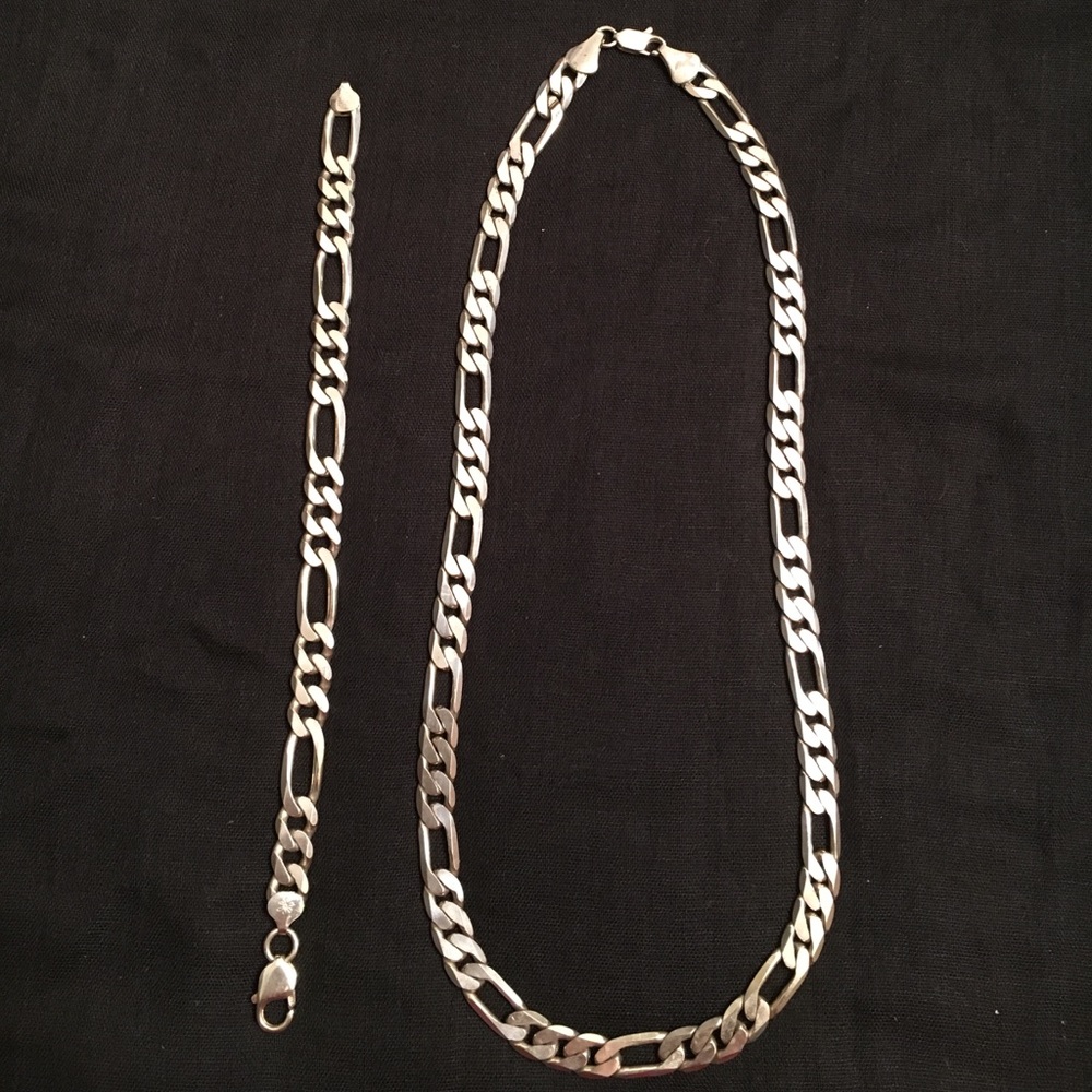 Men's sterling silver necklace and bracelet set