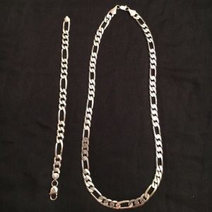 Men's sterling silver necklace and bracelet set