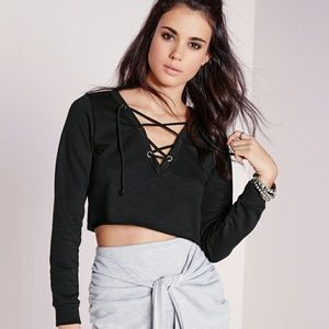 Missguided Lace Up Cropped Sweatshirt